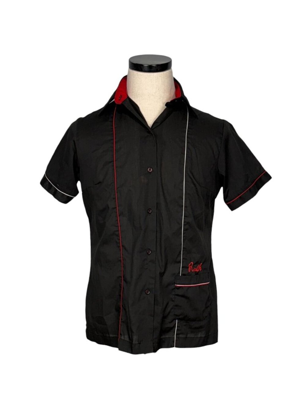 King Louie Black All Stars Bowling Shirt With Red Piping & Embroidery Size 34